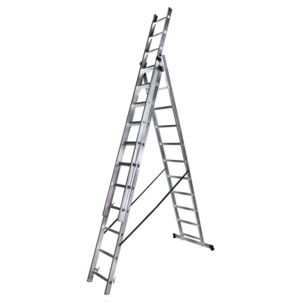 RS Scara tripla aluminiu BISONTE STR311 3 x 11 trepte inaltime maxima 7.5 m - imagine 2